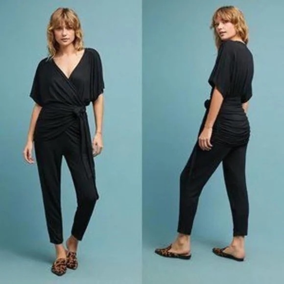 Anthropologie Saturday Sunday Black Aisling Wrap Soft Jumpsuit Small - Picture 1 of 7